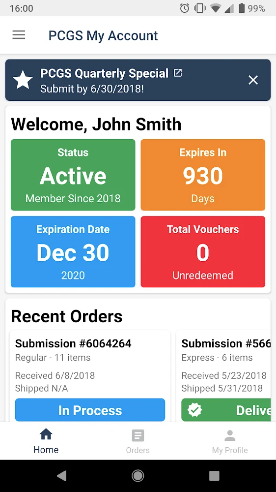 PCGS My Account - Orders, Show screenshot