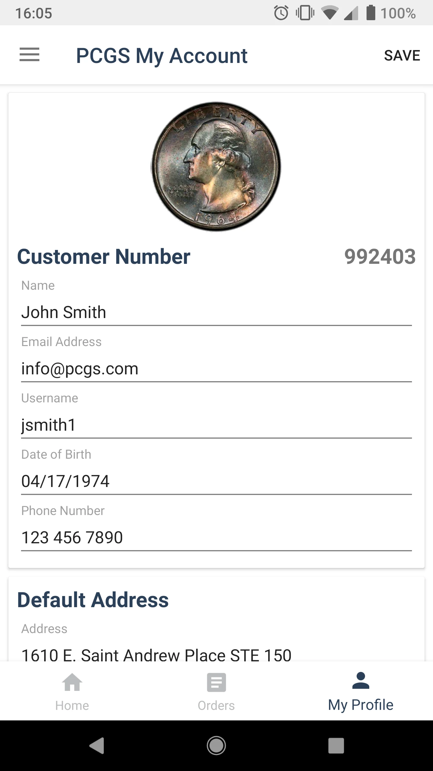 PCGS My Account - Orders, Show screenshot